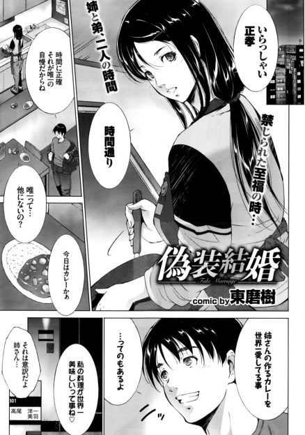 【エロ漫画】弟との関係を隠すため偽装結婚し、夫が出張に行っている間に弟とイチャつく姉。一緒に風呂に入って、生挿入中出しの近親相姦ＮＴＲセックスする！