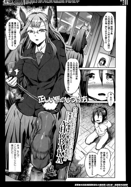 【エロ漫画】学校にエロゲを持ち込み絶対的権力を持つケンタウロスの生徒会長に見つかり生徒会室に連れ込まれた男子が全裸で拘束され、ケツマンコにフィストファックから馬用のディルドを突っ込まれながら中出し逆レイプされしつけられる！